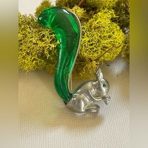 Green Jelly Belly lucite Paris P&M Silver Squirrel Brooch